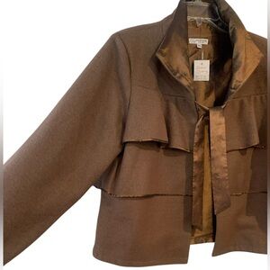Grace Chuang Brown Layered Reversible Jacket Short Open Front W Tie Size XXL
